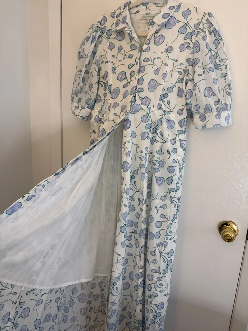 Julia India Amory JA Shirt Spring White Blue Floral Maxi Button Down Dress Small - Picture 5 of 8